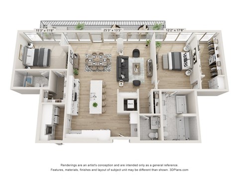 Floor plan for 2 beds, 2.5 baths, 1722 sqft